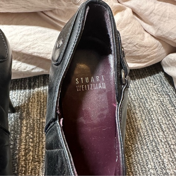 Stuart Weizmann Black Leather Bootie Heels 5.5 - Picture 3 of 6